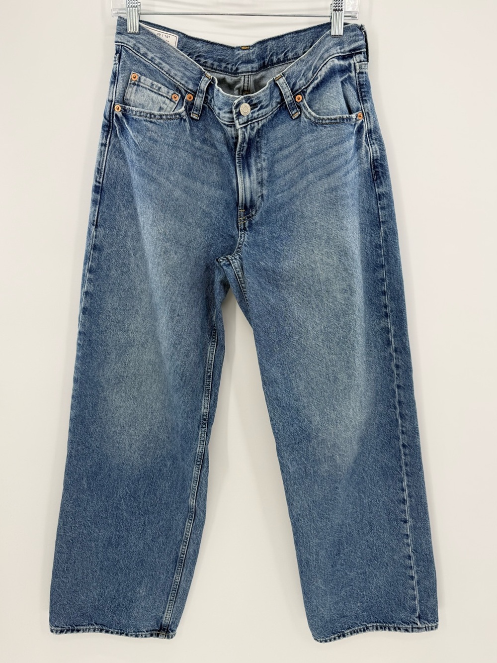 GAP Low Stride Jeans 30 10R Low Rise Baggy Wide Leg 100% Cotton Blue Denim - Picture 2 of 8